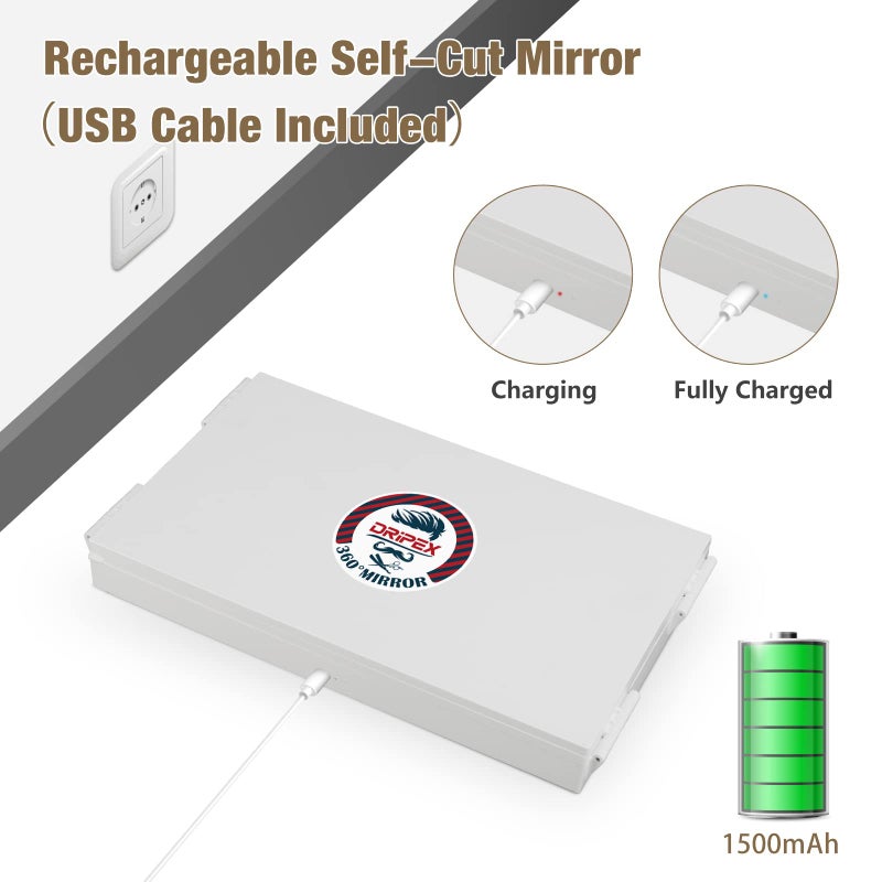 Dripex 3 Way Mirror for Self Hair Cutting  Rechargeable 360 Mirror with LED Lights  Trifold Self Haircut Mirror with Height Adjustable Hooks  for Makeup  Styling  Shaving  Braiding  Dye Hair - Image 4